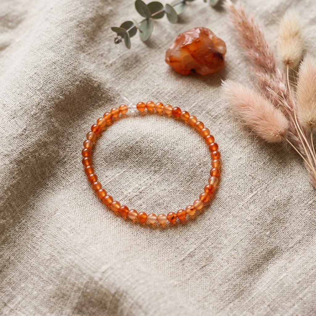 Carnelian Bracelet (4mm Beads, 7.75" Length) Photo 3