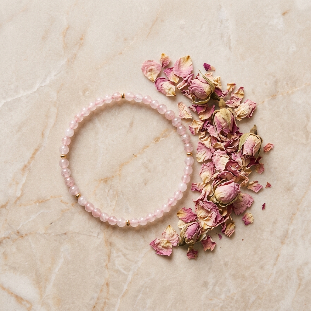 Rose Quartz Bracelet (4mm Beads, 7.75" Length) Photo 3